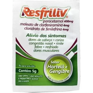 Resfriliv 400mg + 4mg + 4mg, sachês 5g de pó hortelã/gengibre