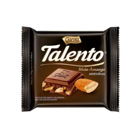 Chocolate Garoto Talento Meio Amargo Amendoas 25G