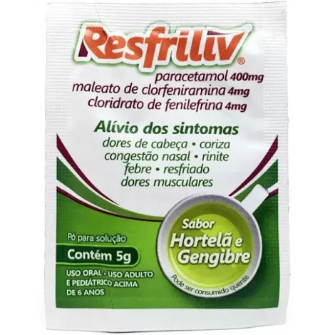 Resfriliv 400mg + 4mg + 4mg, sachês 5g de pó hortelã/gengibre
